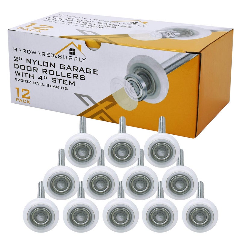 HardwareX supply 2" Nylon Sealed Garage Door Rollers, 6200ZZ High Performance Ball Bearing (12 Pack, 4" Stem) - Image 1